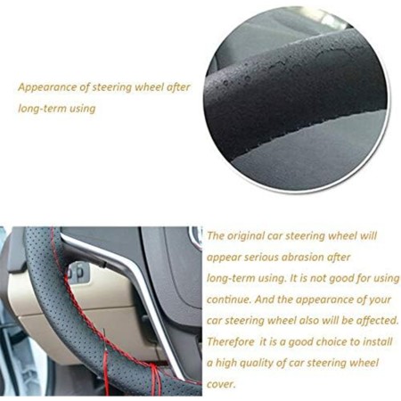 Husa volan din piele ecologica perforata, diametru 37-39 cm, cu ac si ata, Rosu