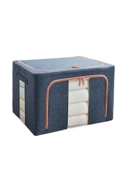 Cutie de Depozitare Pliabilă, 66L, Material Textil, Cadru Metalic, Fermoar Dublu, Fereastră Frontală și Laterală, 50x40x33 cm, Albastru Marin