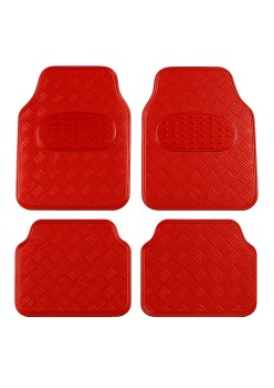 Set Covorase Auto Universale Model Diamond – 4 Buc, Culoare Crom Rosu, Antialunecare, Material Plastic Rezistent