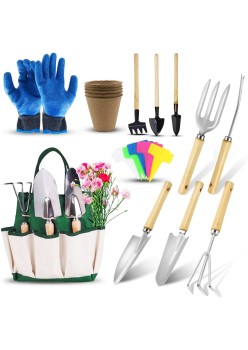 Set Complet 26 Piese Grădinărit și Întreținere Flori – Unelte Mici, Etichete, Ghivece, Mănuși, Husă Depozitare