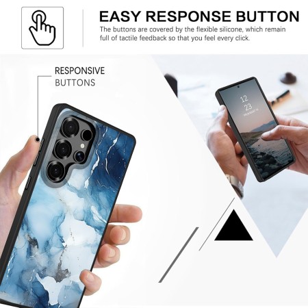 Husă pentru Samsung Galaxy S25 Ultra, Marble LC, Protecție Cameră, Antișoc, Design Slim, Alb - Albastru