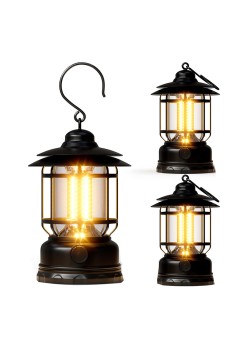 Felinar Camping Vintage Portabil, 21 COB LED, Intensitate Reglabilă, Iluminare 360°, Cu Cârlig, 5W, Negru