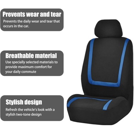 Set huse scaune auto universale, 9 piese, model Blue Line, albastru, compatibile airbag, material poliester cu burete 2 mm
