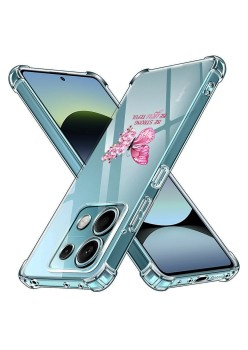 Husa Antisoc pentru Xiaomi Redmi Note 14S - AirBag TPU, Colțuri Ranforsate- Butterfly Roz 
