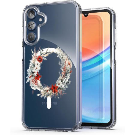Husa pentru Samsung Galaxy A15 4G, Atasare Magnetica, MagSafe, Pink Wreath 9, Clear