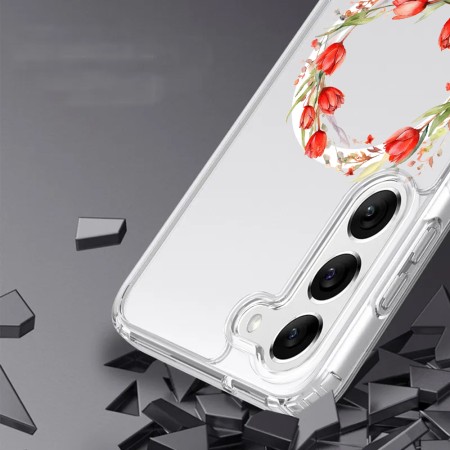 Husa pentru Samsung Galaxy A16, Atasare Magnetica, MagSafe, Pink Wreath 15, Clear