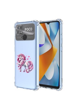 Husa Antisoc pentru Xiaomi Poco C40, AirBag, Pink Unicorn, Clear 