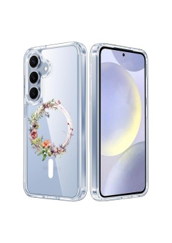 Husa pentru Samsung Galaxy S25, Atasare Magnetica, MagSafe, Pink Wreath 21, Clear
