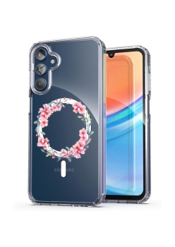 Husa pentru Samsung Galaxy A15 4G, Atasare Magnetica, MagSafe, Pink Wreath 3, Clear