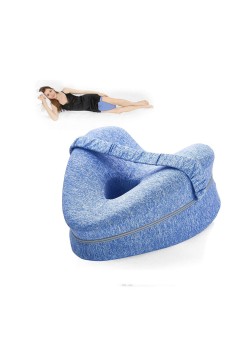 Pernă Ortopedică pentru Picioare, Suport Ergonomic în Formă de Inimă, Spumă cu Memorie, Curea Anti-Cădere, 25x23x13 cm, Albastru
