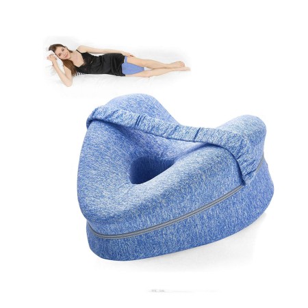 Pernă Ortopedică pentru Picioare, Suport Ergonomic în Formă de Inimă, Spumă cu Memorie, Curea Anti-Cădere, 25x23x13 cm, Albastru