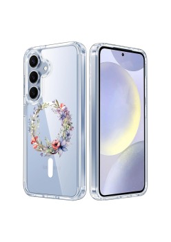 Husa pentru Samsung Galaxy S25, Atasare Magnetica, MagSafe, Pink Wreath 16, Clear