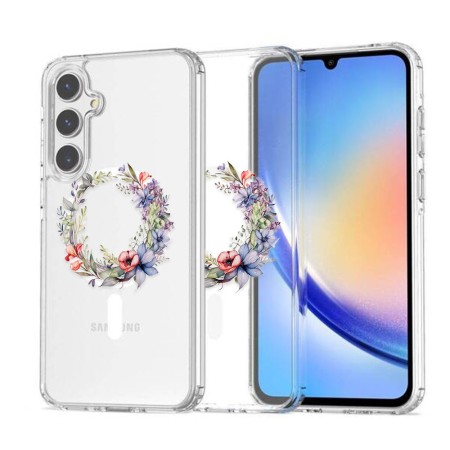 Husa pentru Samsung Galaxy A56 5G, Atasare Magnetica, MagSafe, Pink Wreath 16, Clear