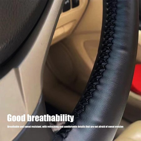 Husa volan din piele ecologica ne-perforata, diametru 37-39 cm, cu ac si ata Neagra