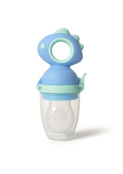 Suzeta fructe bebelusi din silicon alimentar, +4 luni, tetina cu gauri 2 mm, capac protectie, 12.4x5.1x4.7 cm, albastru