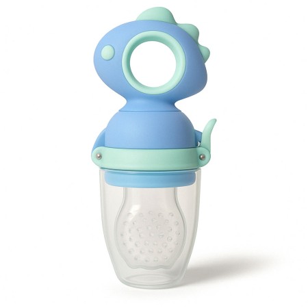 Suzeta fructe bebelusi din silicon alimentar, +4 luni, tetina cu gauri 2 mm, capac protectie, 12.4x5.1x4.7 cm, albastru