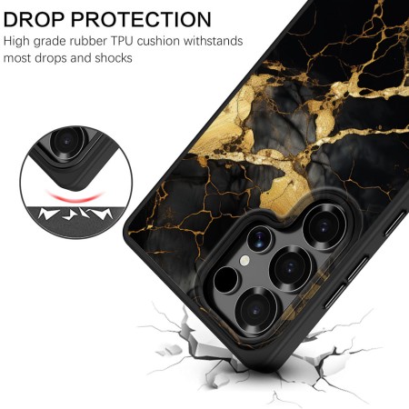 Husă pentru Samsung Galaxy S25 Ultra, Marble BW, Protecție Cameră, Antișoc, Design Slim, Negru - Gold