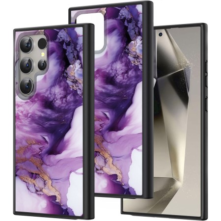 Husă pentru Samsung Galaxy S25 Ultra, Marble LC, Protecție Cameră, Antișoc, Design Slim, Alb - Mov