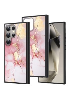 Husă pentru Samsung Galaxy S25 Ultra, Marble LC, Protecție Cameră, Antișoc, Design Slim, Alb - Roz