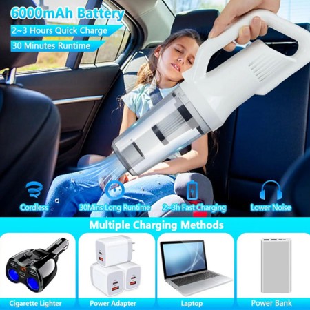 Aspirator Auto 12V Fara Sac, Filtru HEPA Lavabil, 60W, Putere de Absorbtie 5kPa, Compact si Portabil
