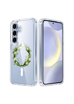 Husa pentru Samsung Galaxy S25, Atasare Magnetica, MagSafe, Pink Wreath 14, Clear