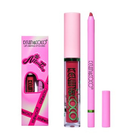 Set Contur de Buze & Lip Gloss – 2 în 1, Finish Lucios, Rezistență Îndelungată, Machiaj Buze Perfect Conturat