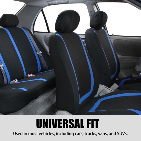 Set huse scaune auto universale, 9 piese, model Blue Line, albastru, compatibile airbag, material poliester cu burete 2 mm