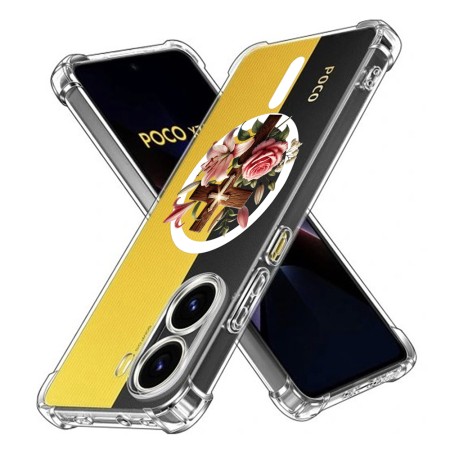 Husa Antisoc pentru Xiaomi Poco X7 Pro - AirBag Magsafe, Colțuri Ranforsate - Cross Floral