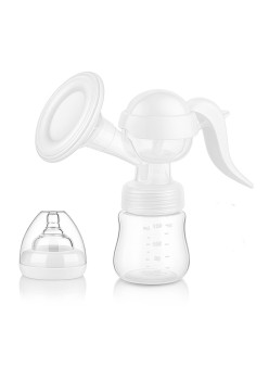 Pompa san manuala portabila, cu tetina biberon, 150ml, anti-scurgere, silicon, alba