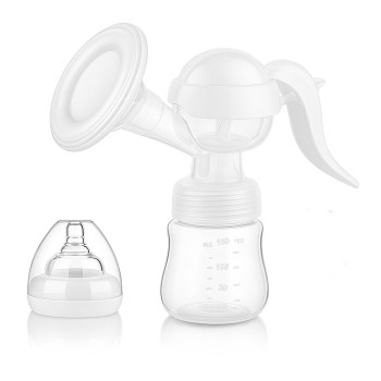 Pompa san manuala portabila, cu tetina biberon, 150ml, anti-scurgere, silicon, alba