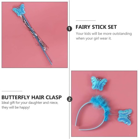 Costum Fluturas Fairy Dress cu Aripi Modelabile Luminoase pentru Copii, Fusta din Tul cu Lumini, 4 piese, Bumbac/Poliester, Albastru