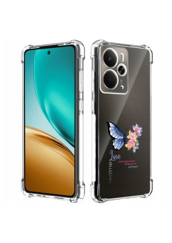 Husa Antisoc pentru Realme 14 / Realme 14T - AirBag TPU, Colțuri Ranforsate- Butterfly Albastru 