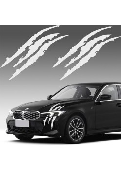 Stickere auto Monster Scratches, set 2 bucati, alb, 37x9 cm, folie Oracal, tuning exterior masina, autoadezive rezistente