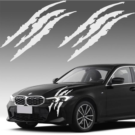 Stickere auto Monster Scratches, set 2 bucati, alb, 37x9 cm, folie Oracal, tuning exterior masina, autoadezive rezistente