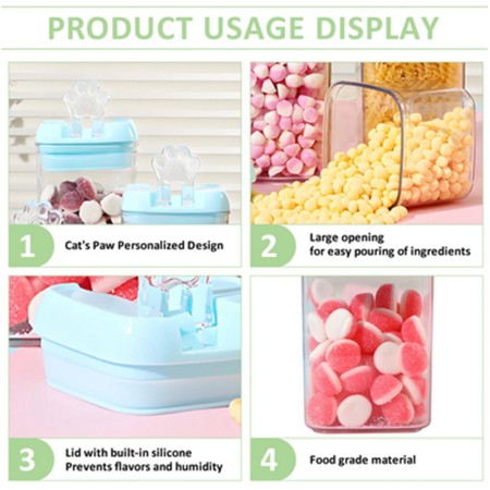 Cutii depozitare alimente cu capac albastru, set 5 recipiente plastic 0.5L-1.9L, pentru cereale, paste si ingrediente uscate