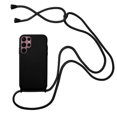 Husa compatibila cu Samsung Galaxy S23 Ultra, Strap, Cu Snur prindere gat regrabil, Camera Protect, Antishock, Negru