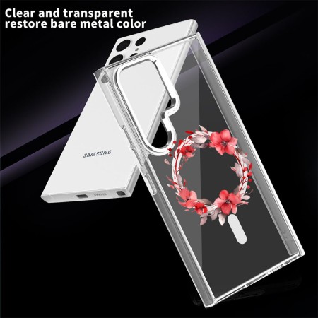 Husa pentru Samsung Galaxy S24 Ultra, Atasare Magnetica, MagSafe, Pink Wreath 19, Clear