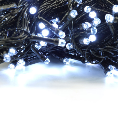Instalatie Brad de Craciun lineara, 8 jocuri de lumini, beculet in 6 colturi, 24 m din care 1m prelungitor 220V, 300 LED, controler, Alb Rece