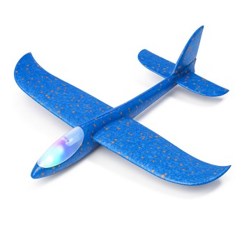 Avion Planor Polistiren 47 cm cu Lumini LED, Albastru – Jucarie Zburatoare Outdoor Copii