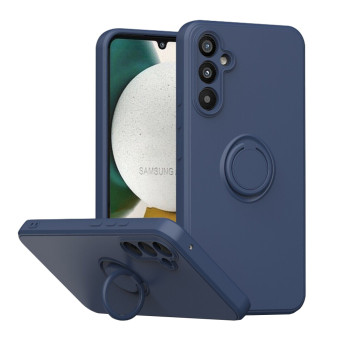 Husa telefon cu inel Samsung Galaxy A54, Interior cu Piele Alcantara, Suport Inel Rotativ cu Magnet Auto, Albastru