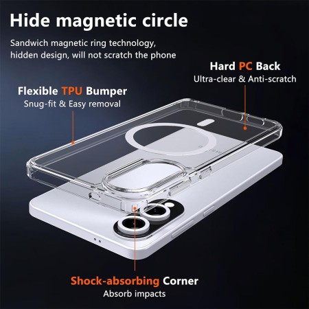 Husa pentru Samsung Galaxy S25 Edge, Atasare Magnetica, MagSafe, Transparent