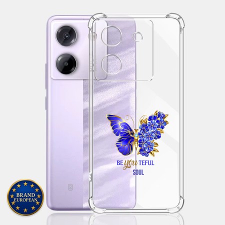 Husa Antisoc pentru Xiaomi Poco M7 Pro 5G AirBag TPU, Colțuri Ranforsate- Butterfly Albastru