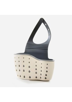 Organizator Chiuveta Bucatarie cu Scurgere – Suport Laveta si Burete, Plastic Flexibil Bej, Curea Reglabila, 15x20 cm