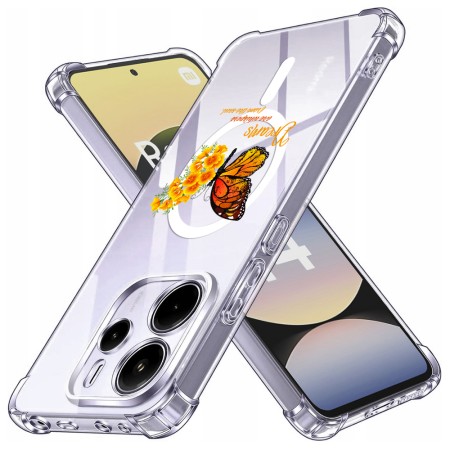 Husa Antisoc pentru Xiaomi Redmi Note 14 4G (Standard) - AirBag Magsafe, Colțuri Ranforsate- Butterfly Galben 