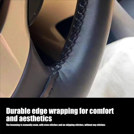 Husa volan din piele ecologica ne-perforata, diametru 37-39 cm, cu ac si ata Neagra