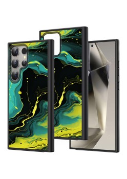 Husă pentru Samsung Galaxy S25 Ultra, Marble, Protecție Cameră, Antișoc, Design Slim, Negru - Verde - Blue