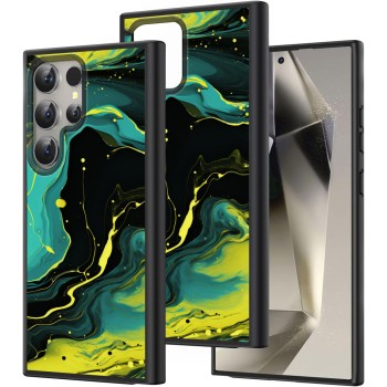 Husă pentru Samsung Galaxy S25 Ultra, Marble, Protecție Cameră, Antișoc, Design Slim, Negru - Verde - Blue