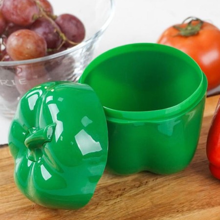 Cutie Depozitare Alimente din Plastic, Forma Ardei, 9.8x9.8x10.7 cm, Verde