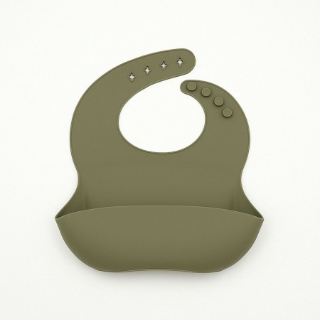 Accesorii diversificare bebelusi 8 piese din silicon, farfurie si bol cu ventuza, baveta, tacamuri lemn-silicon, cana gustari, verde inchis, fara BPA