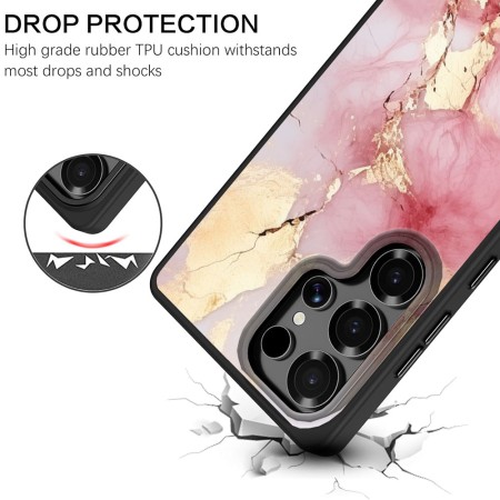 Husă pentru Samsung Galaxy S25 Ultra, Marble LC, Protecție Cameră, Antișoc, Design Slim, Alb - Roz